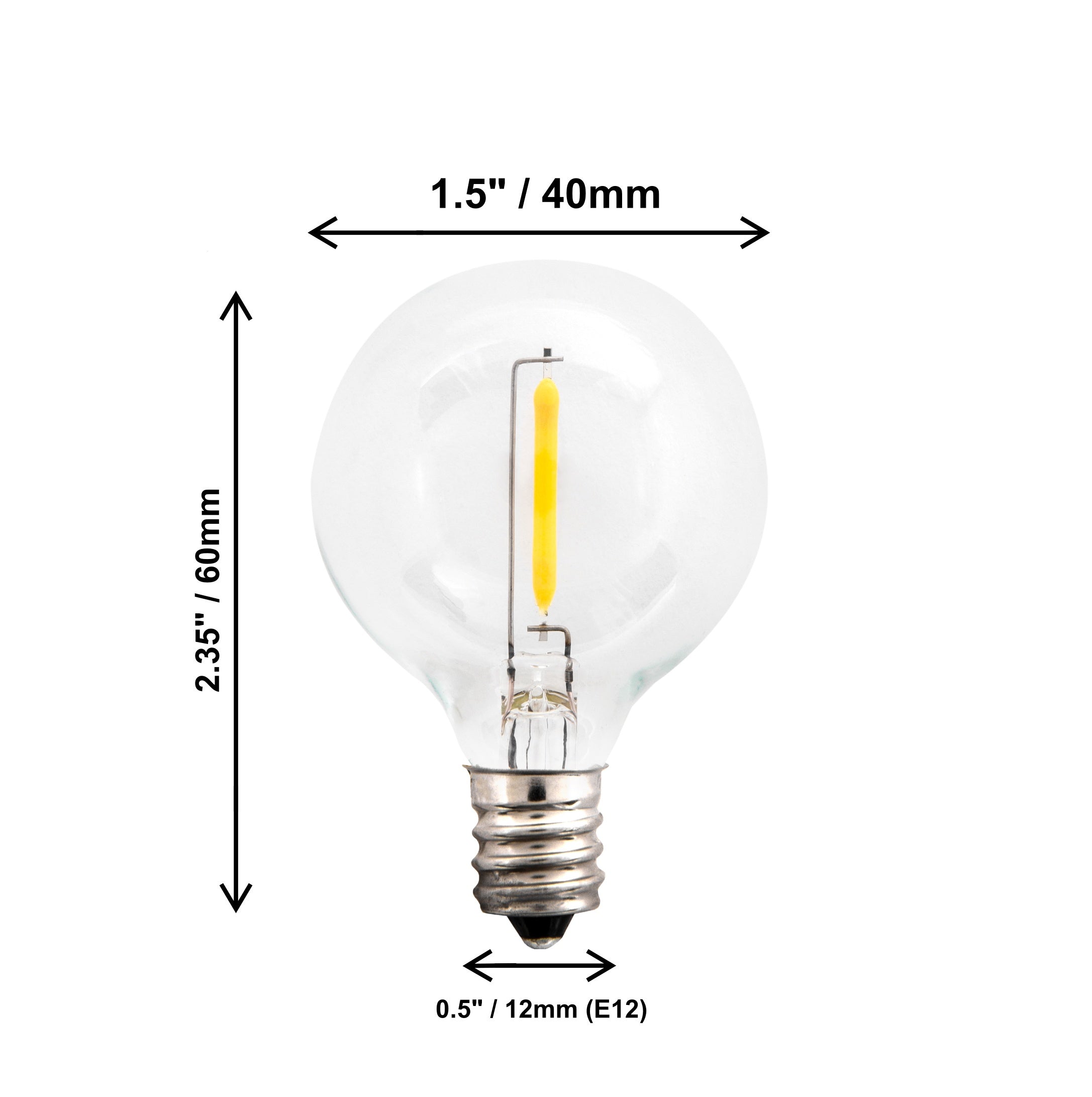 Clear LED Globe G40 Replacement Bulbs for Outdoor String Lights - 0.7W 120V Fit E12 Candelabra Screw Base Light Sockets, 1.5 Inch Size for Patio String Decor | 25 Pack
