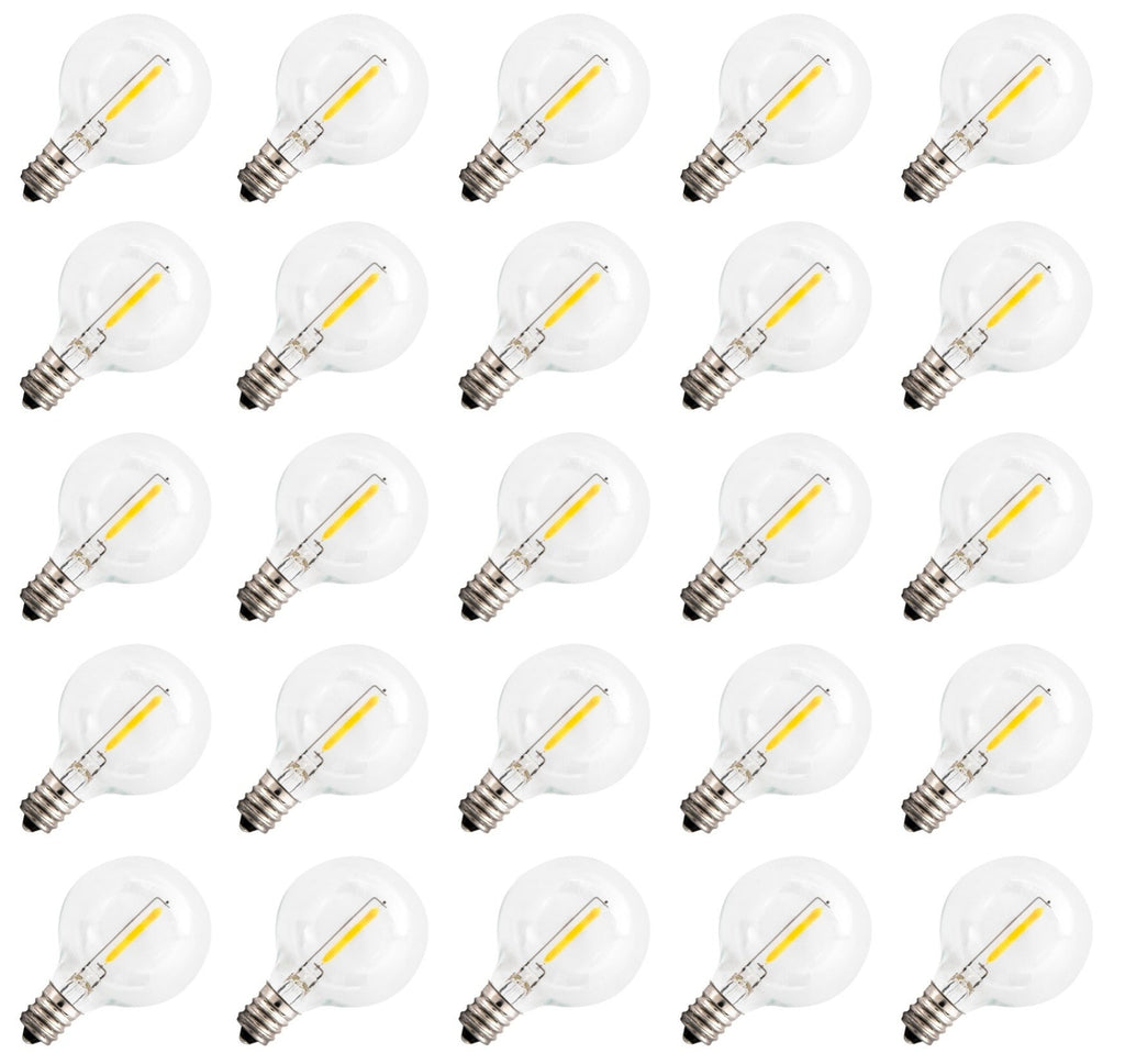 Clear LED Globe G40 Replacement Bulbs for Outdoor String Lights - 0.7W 120V Fit E12 Candelabra Screw Base Light Sockets, 1.5 Inch Size for Patio String Decor | 25 Pack