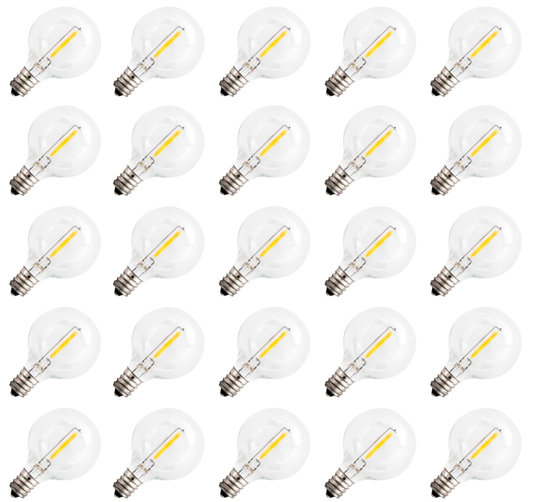 Clear LED Globe G40 Replacement Bulbs for Outdoor String Lights - 0.7W 120V Fit E12 Candelabra Screw Base Light Sockets, 1.5 Inch Size for Patio String Decor | 25 Pack