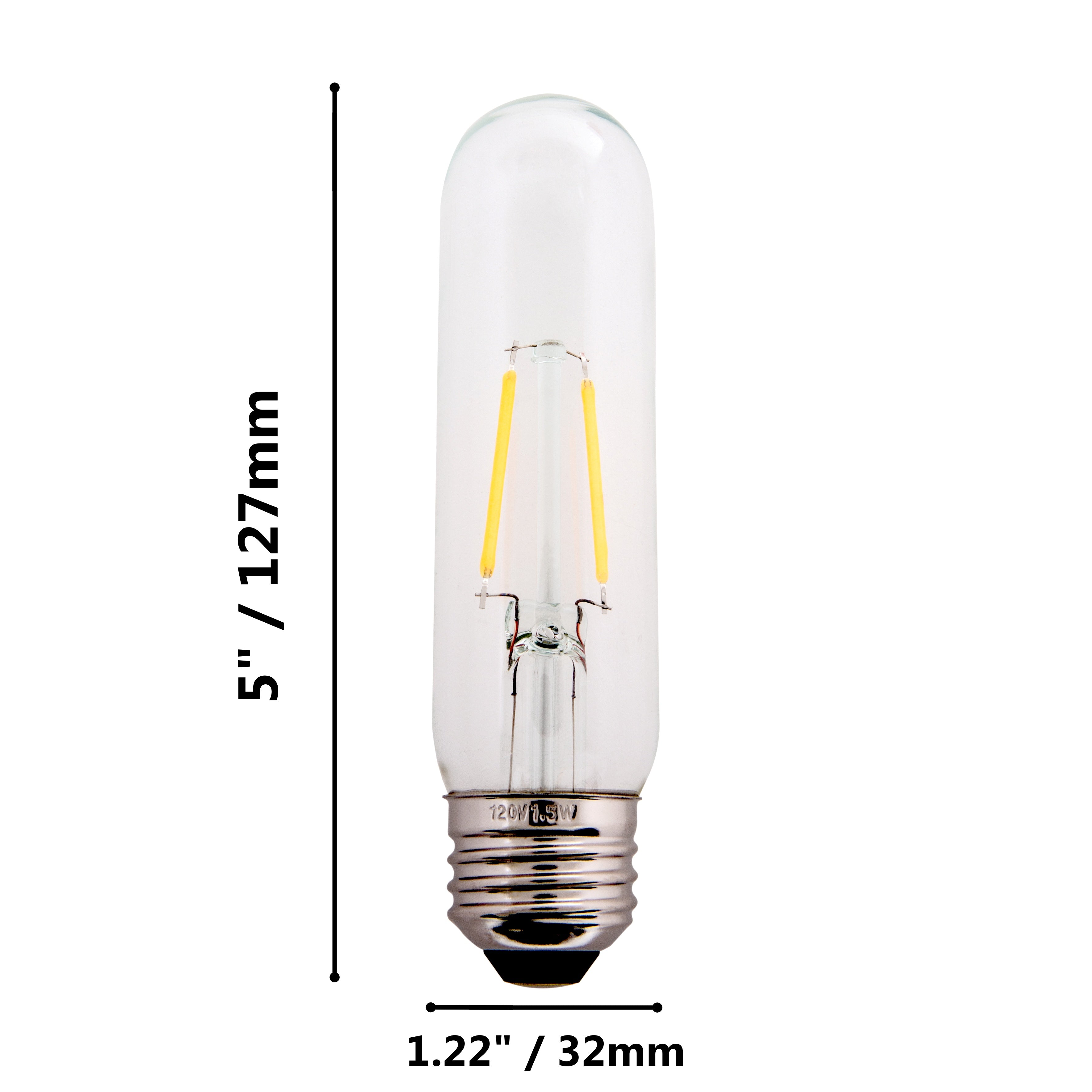 Clear 1.5W LED T10 Tubular Light Bulb - Nickel Plated E26 Medium Base (25 Watt Equivalent) | 4 Pack