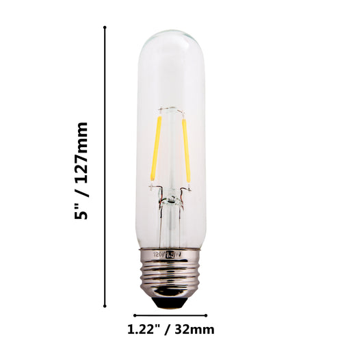 Clear 1.5W LED T10 Tubular Light Bulb - Nickel Plated E26 Medium Base (25 Watt Equivalent) | 4 Pack
