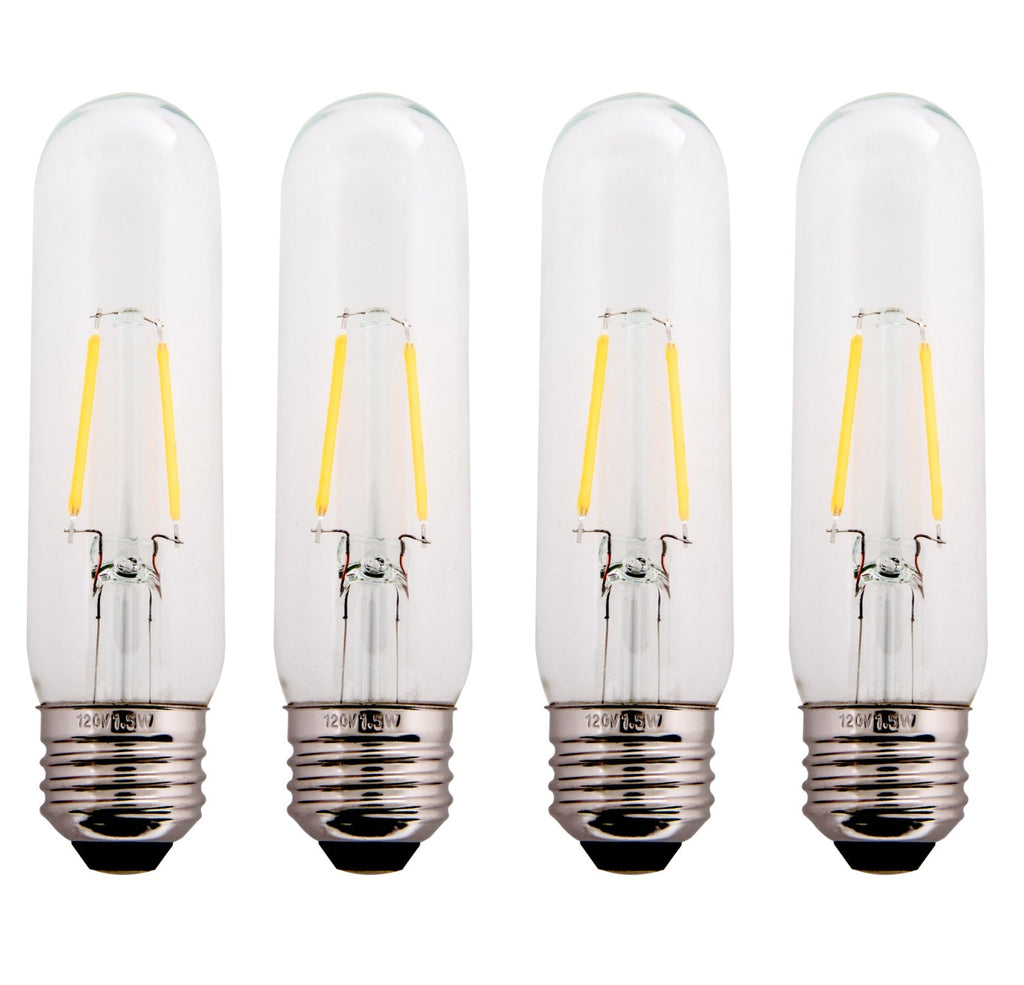 Clear 1.5W LED T10 Tubular Light Bulb - Nickel Plated E26 Medium Base (25 Watt Equivalent) | 4 Pack