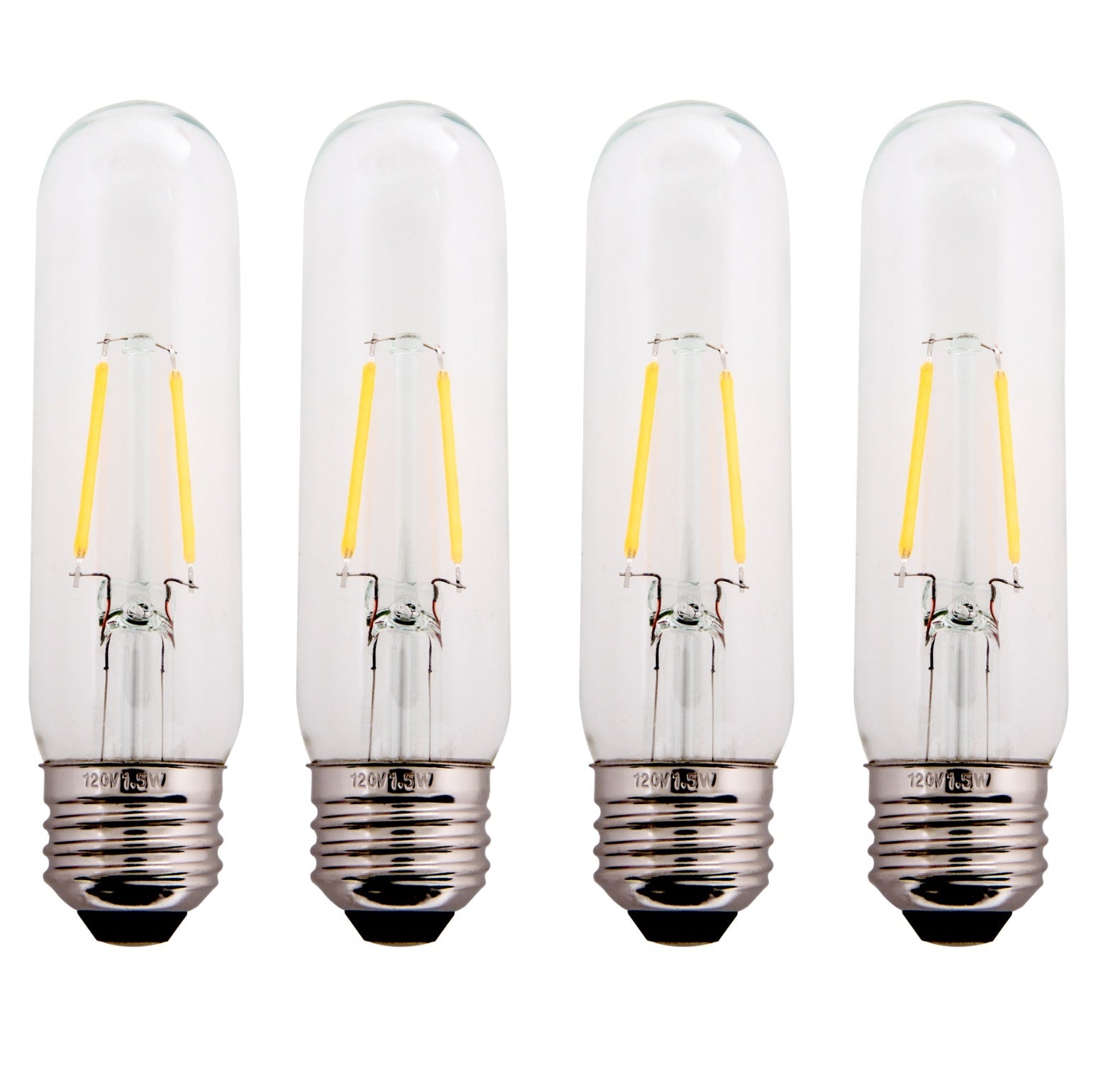 Clear 1.5W LED T10 Tubular Light Bulb - Nickel Plated E26 Medium Base (25 Watt Equivalent) | 4 Pack