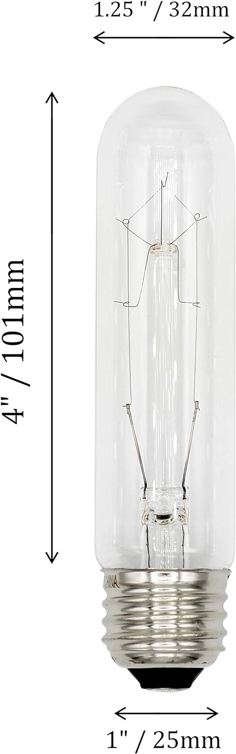 Creative Hobbies 308 (Pack of 4) 25T10/CL - 25 Watt T10 Clear Tubular - 120V - Medium (E26) Base - Incandescent Light Bulbs