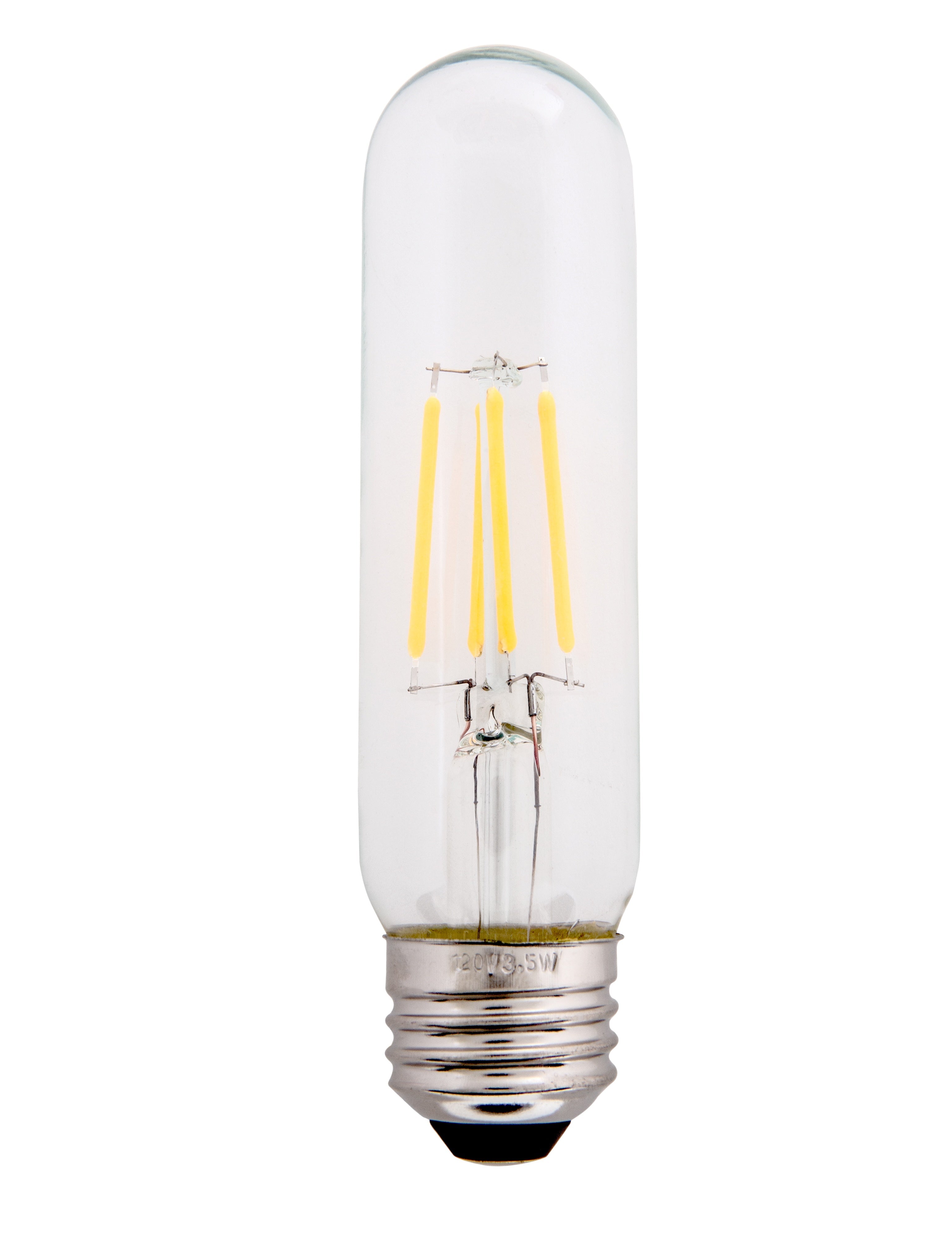 Clear 3.5W LED T10 Tubular Light Bulb - Nickel Plated E26 Medium Base (40 Watt Equivalent) | 4 Pack