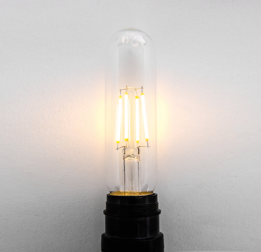 Clear 3.5W LED T10 Tubular Light Bulb - Nickel Plated E26 Medium Base (40 Watt Equivalent) | 4 Pack