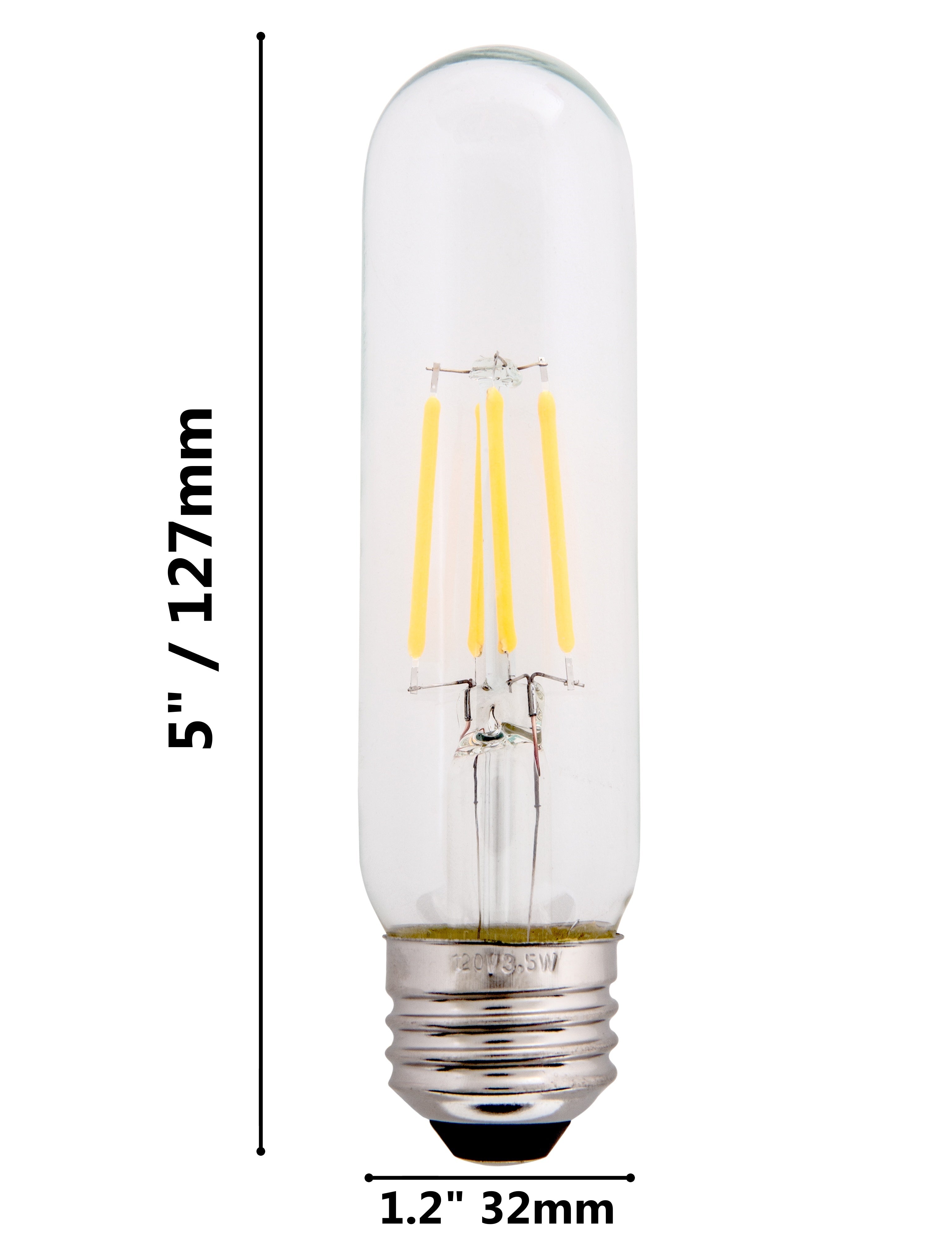 Clear 3.5W LED T10 Tubular Light Bulb - Nickel Plated E26 Medium Base (40 Watt Equivalent) | 4 Pack