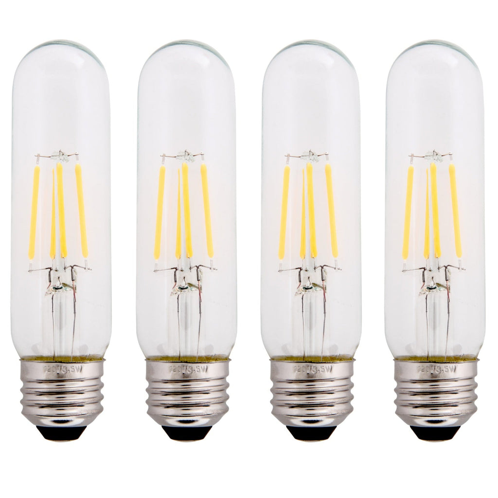 Clear 3.5W LED T10 Tubular Light Bulb - Nickel Plated E26 Medium Base (40 Watt Equivalent) | 4 Pack
