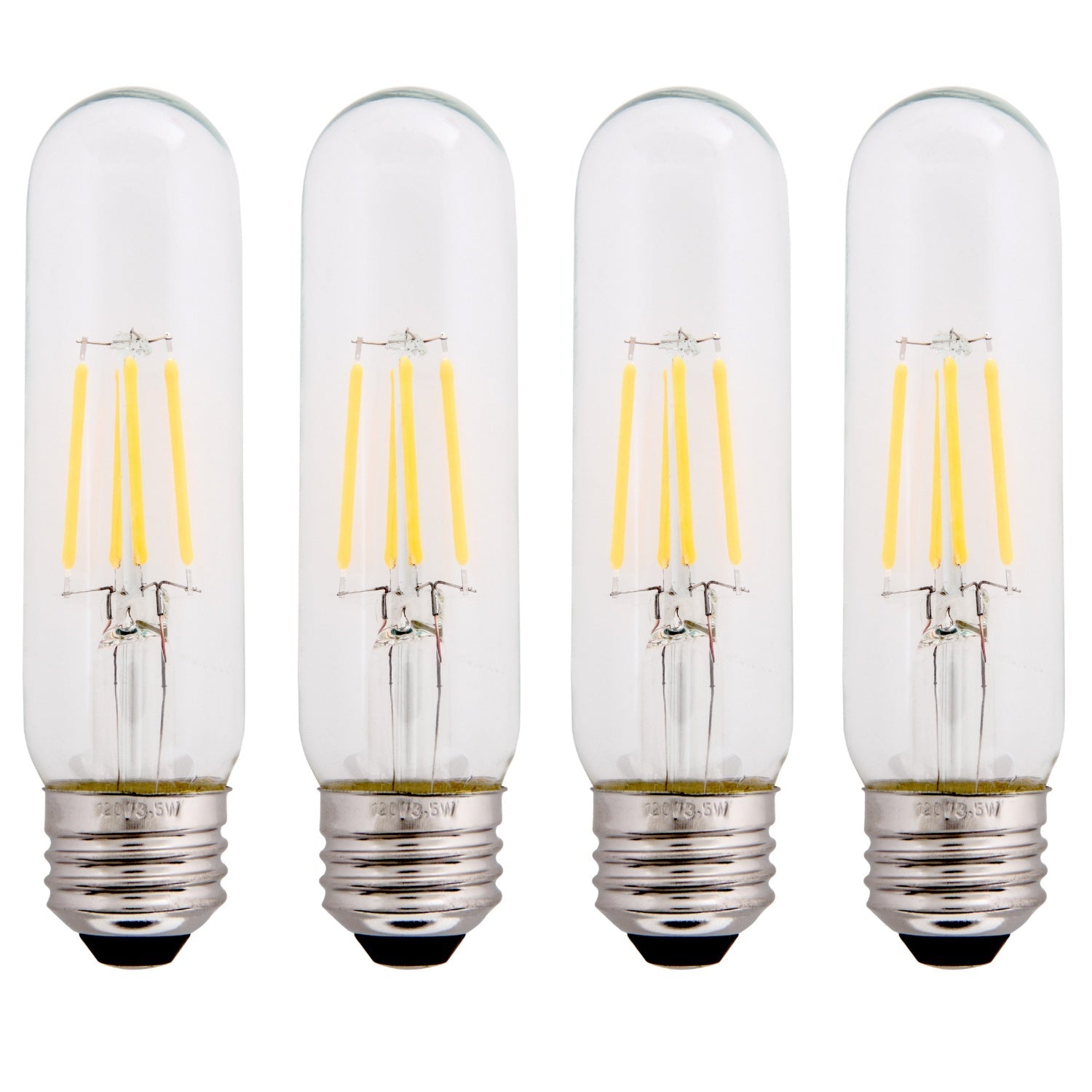 Clear 3.5W LED T10 Tubular Light Bulb - Nickel Plated E26 Medium Base (40 Watt Equivalent) | 4 Pack