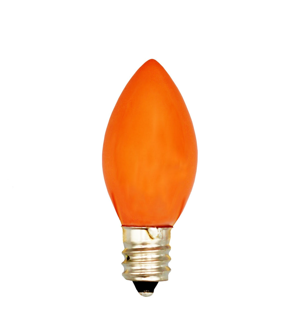 Box of 25 Light Bulbs - C7, Steady Burning - Opaque Orange- 7 Watt, Extended Life, Nickel Plated Candelabra Base - Great for Night Lights, Decorative Lights and Halloween Strings