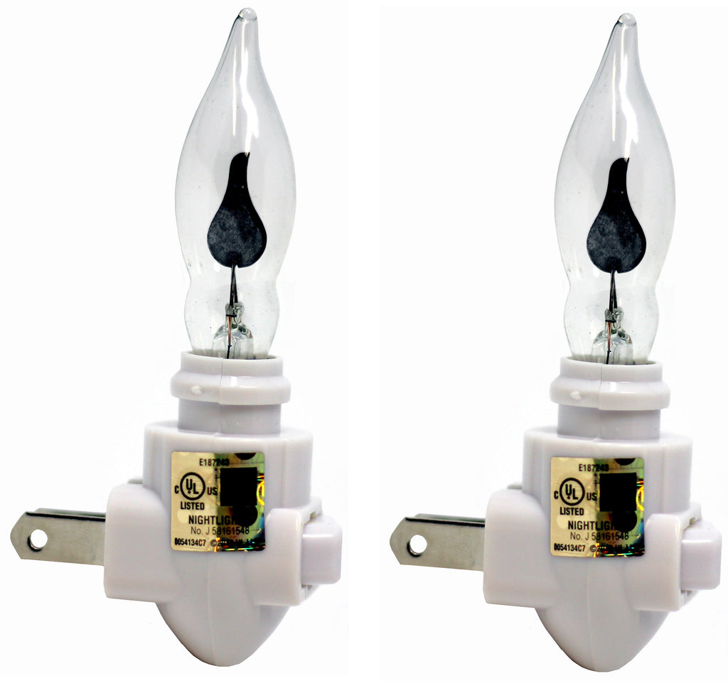 2 Pack -Plug in Night Light Modules White Plastic Include Flicker Night Light Bulbs, Great for Making Your Own Halloween Fall Christmas Holiday Flickering Night Lights