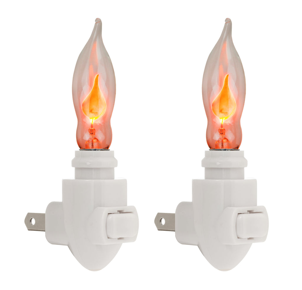 2 Pack -Plug in Night Light Modules White Plastic Include Flicker Night Light Bulbs, Great for Making Your Own Halloween Fall Christmas Holiday Flickering Night Lights